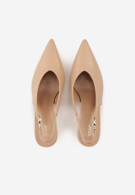 Ciemnobeżowe Szpilki Slingback VICES z Cholewką z Wycięciem V Natonale 6