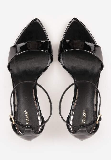 Czarne Lekkie Sandały VICES na Szpilce Zapinane na Sprzączkę Hekis 6