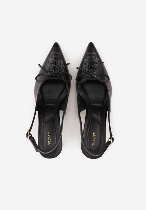 Czarne Szpilki Slingback VICES Zdobione Gorsetowym Wiązaniem z Kokardą Azimuna 6