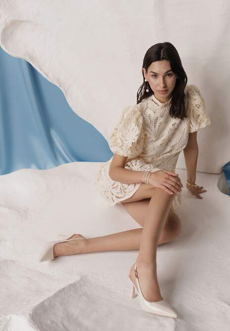 Beżowe Eleganckie Szpilki Slingback VICES z Ozdobną Aplikacją przy Pasku Natera