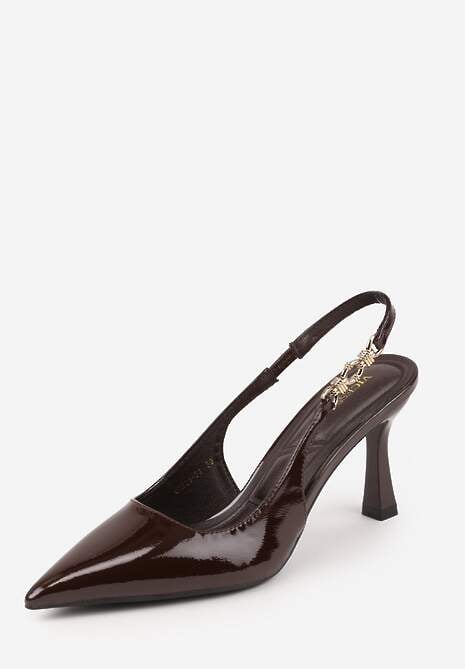 Brązowe Eleganckie Szpilki Slingback VICES z Ozdobną Aplikacją przy Pasku Natera 5