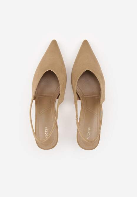 Ciemnobeżowe Czółenka VICES Typu Slingback na Geometrycznej Szpilce Aziressa 6