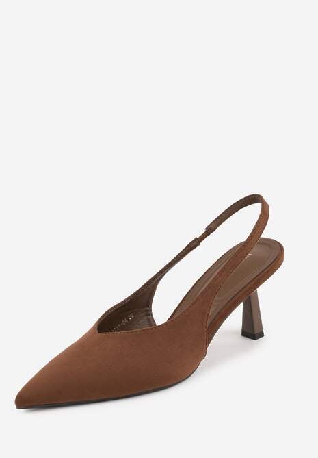 Ciemnobrązowe Czółenka VICES Typu Slingback na Geometrycznej Szpilce Aziressa 5