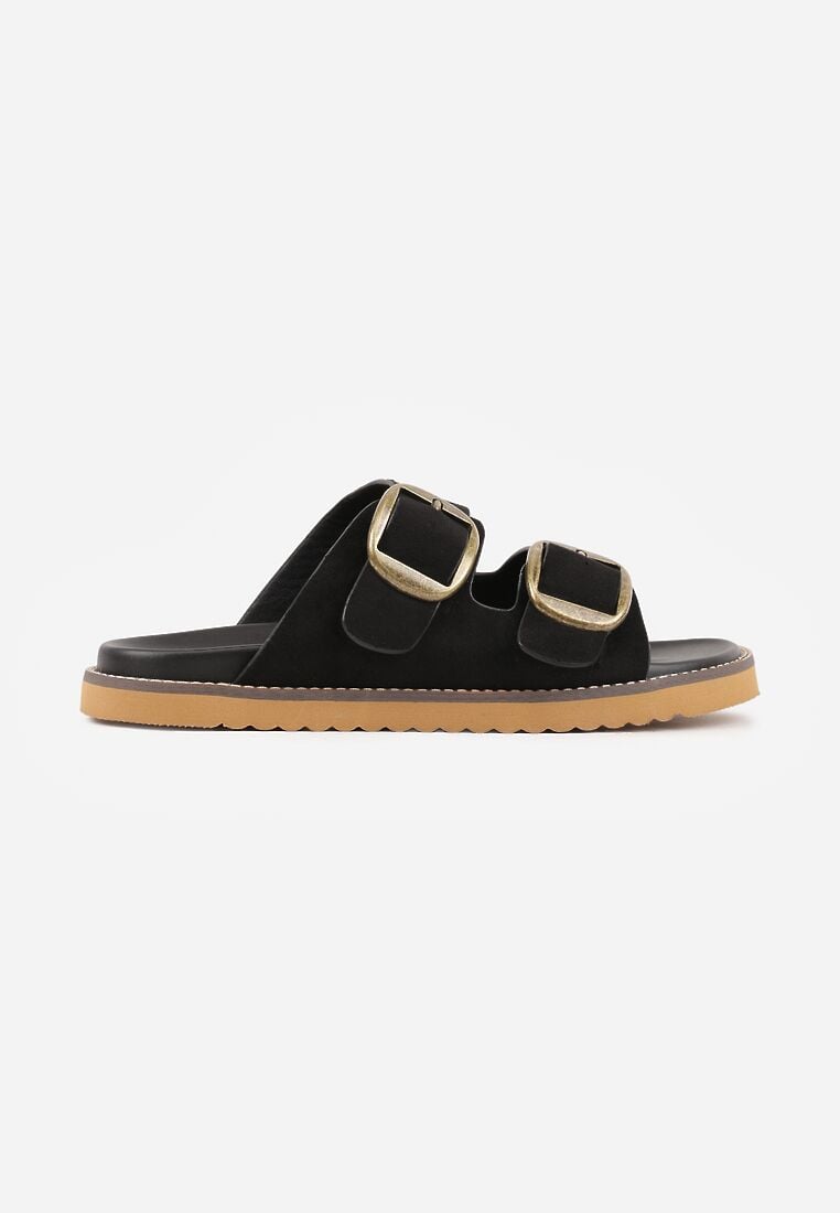 Czarne Klapki VICES Ozdobione Dużymi Klamrami Jenniviane 4