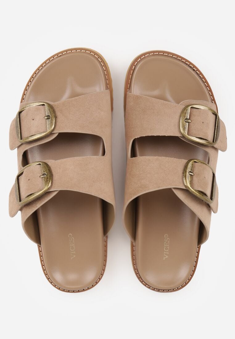 Ciemnobeżowe Klapki VICES Ozdobione Dużymi Klamrami Jenniviane 6