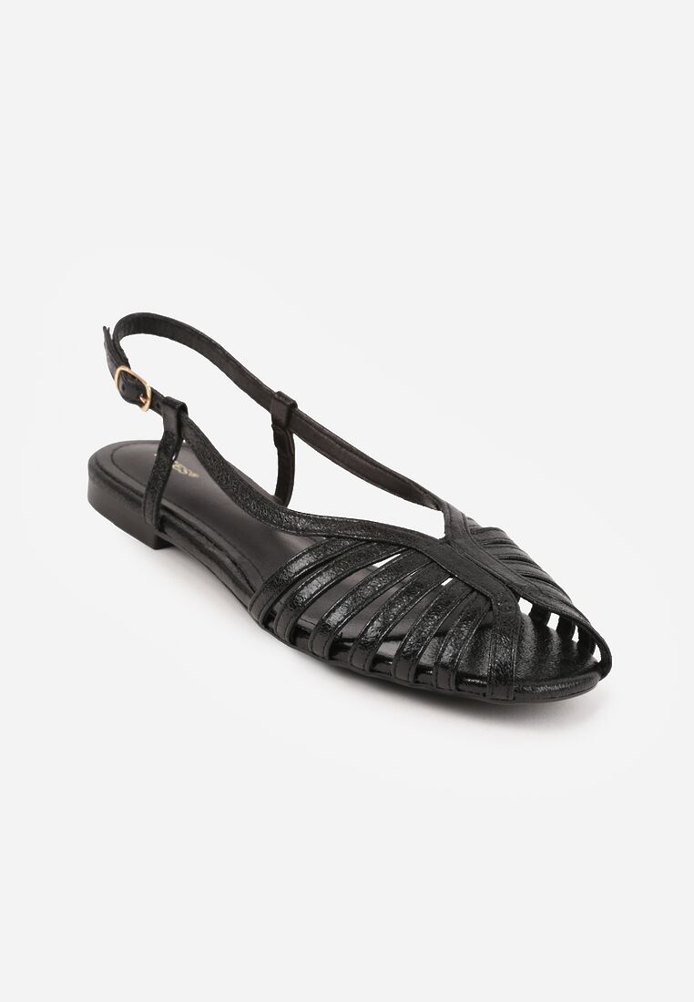 Czarne Sandały Peep Toe VICES na Płaskiej Podeszwie z Cienkimi Paseczkami Nadalila 5