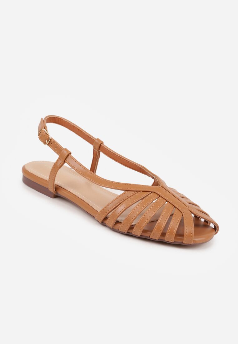 Brązowe Sandały Peep Toe VICES na Płaskiej Podeszwie z Cienkimi Paseczkami Nadalila 5