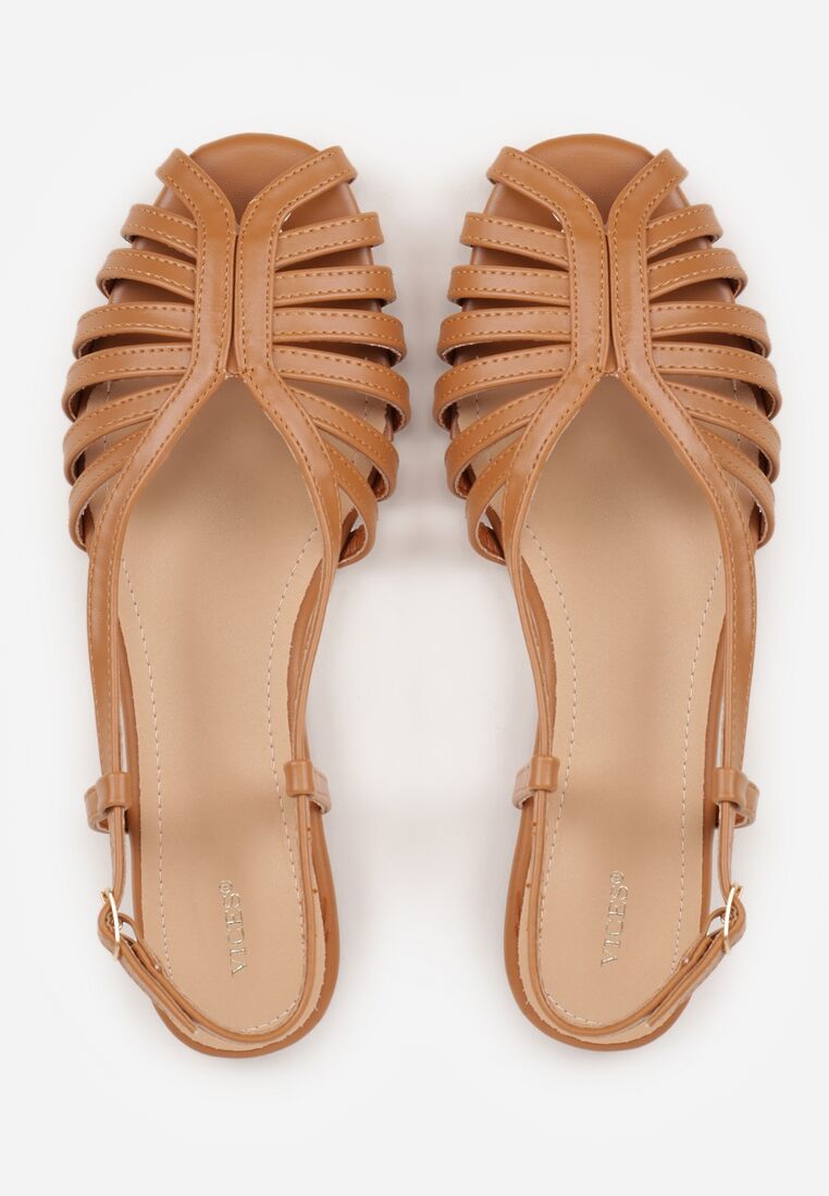 Brązowe Sandały Peep Toe VICES na Płaskiej Podeszwie z Cienkimi Paseczkami Nadalila 6