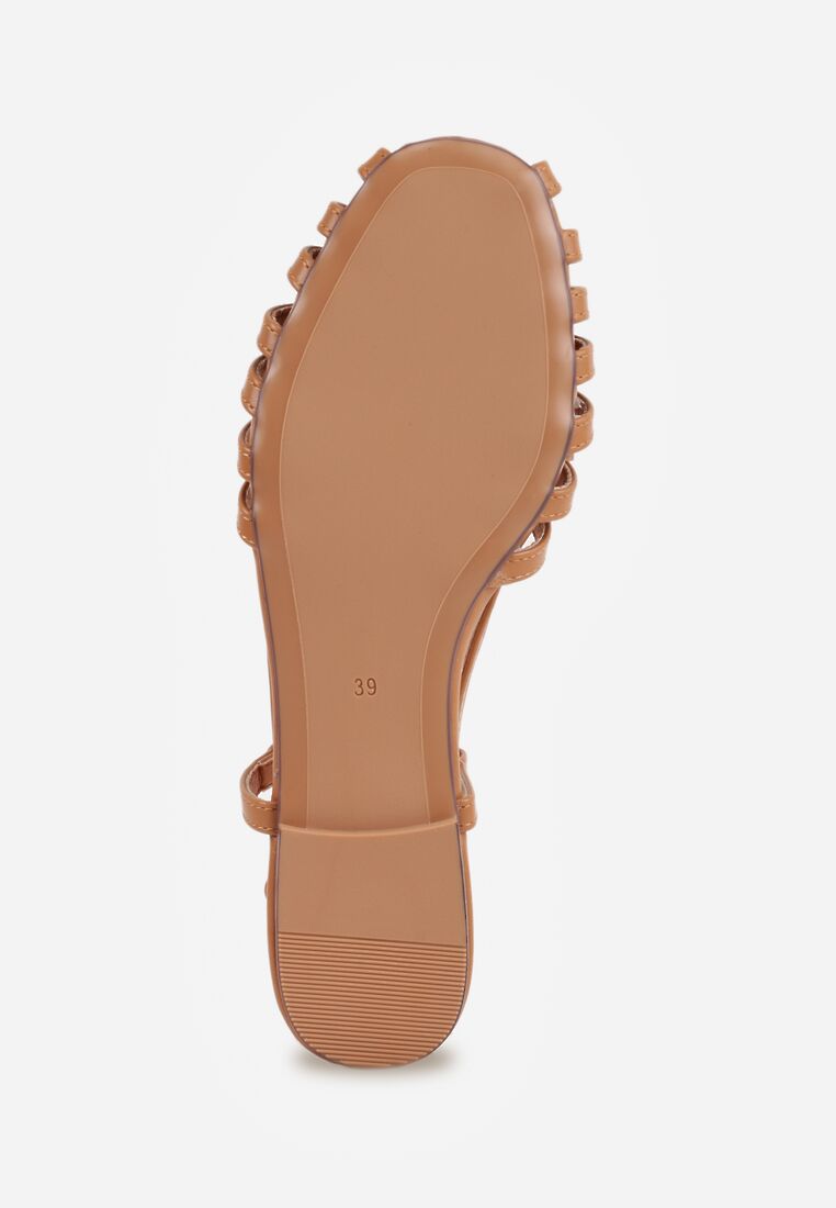 Brązowe Sandały Peep Toe VICES na Płaskiej Podeszwie z Cienkimi Paseczkami Nadalila 7