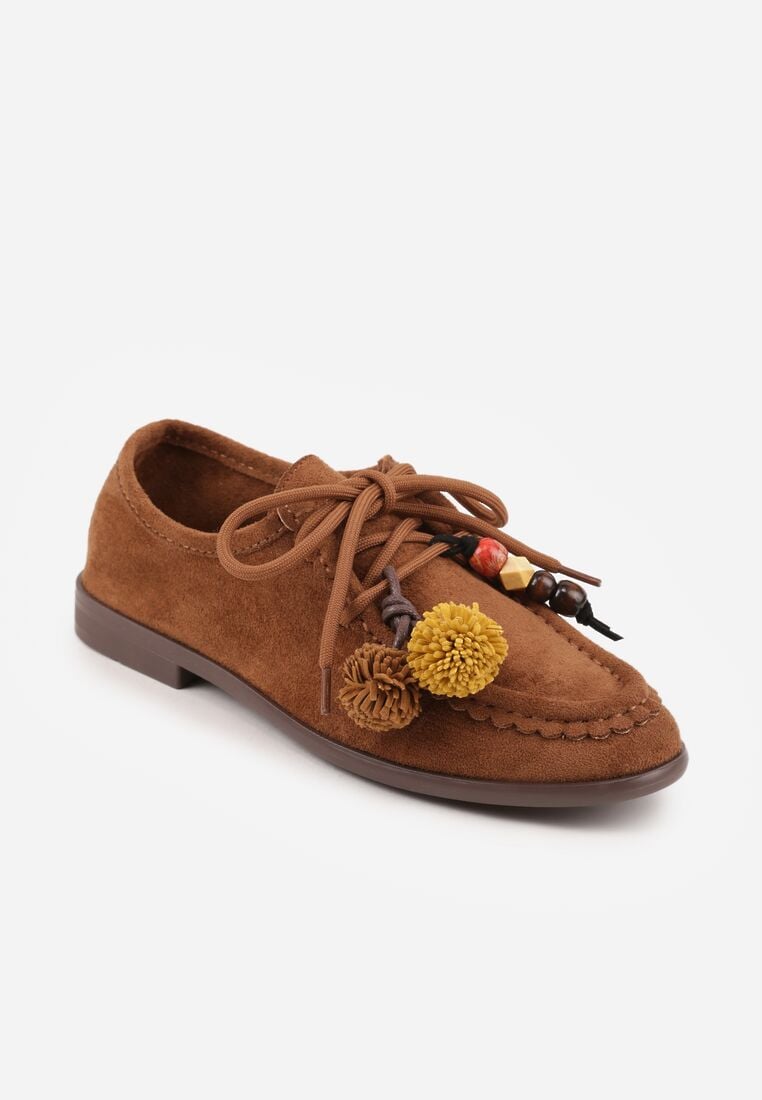 Brązowe Mokasyny VICES ze Skórzaną Wkładką i Pomponami Loraerin 5