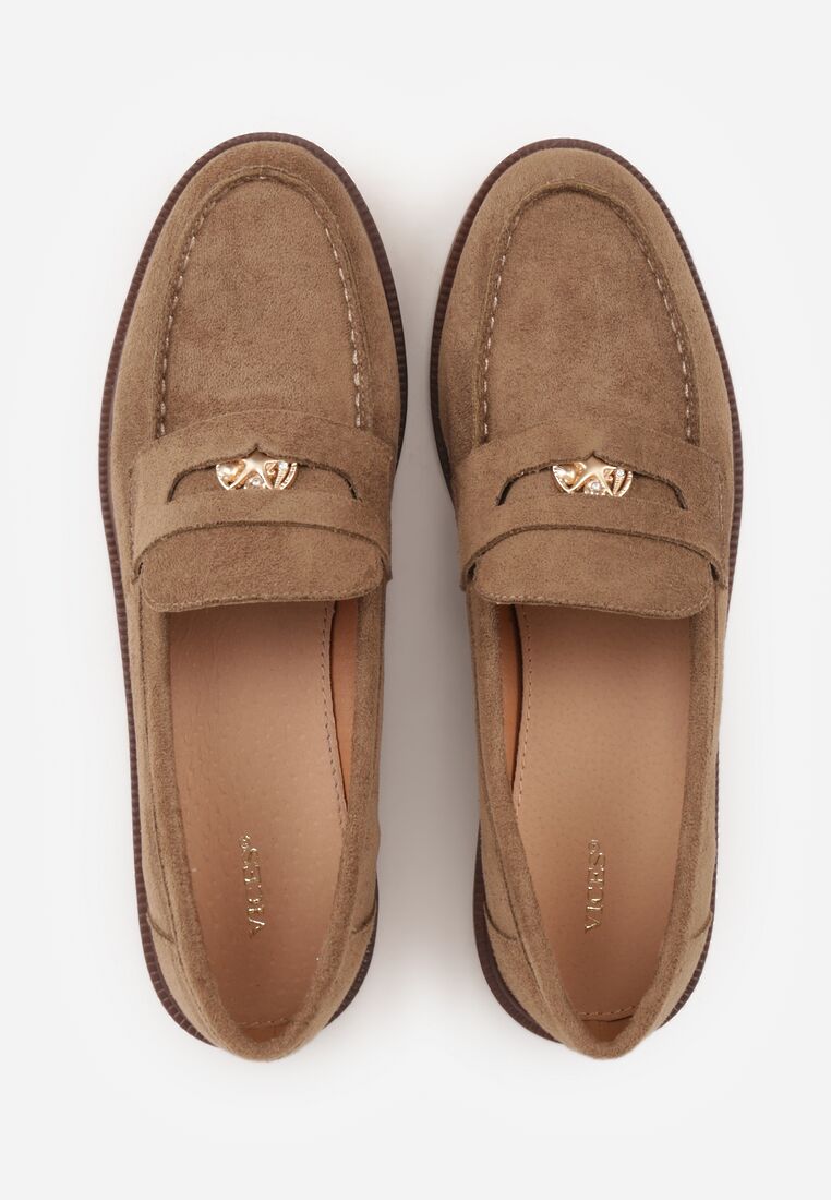 Ciemnobeżowe Mokasyny VICES ze Skórzaną Wkładką i Metaliczną Ozdobą Sereisana 6