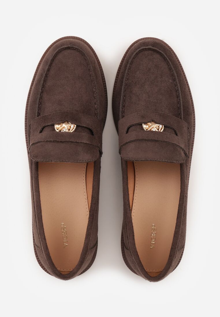 Ciemnobrązowe Mokasyny VICES ze Skórzaną Wkładką i Metaliczną Ozdobą Sereisana 6
