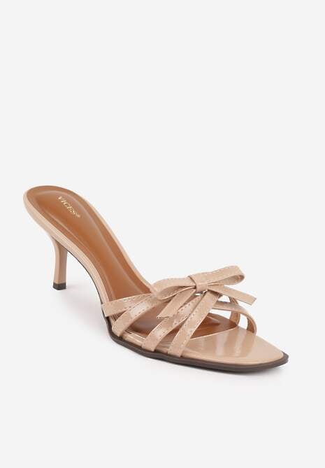 Ciemnobeżowe Klapki VICES na Obcasie Kaczuszka z Ozdobną Kokardką Hesephone 5