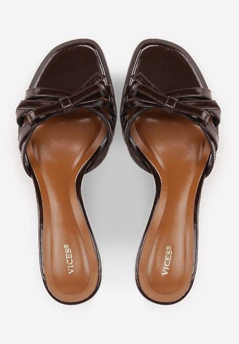 Brązowe Klapki VICES na Obcasie Kaczuszka z Ozdobną Kokardką Hesephone 6