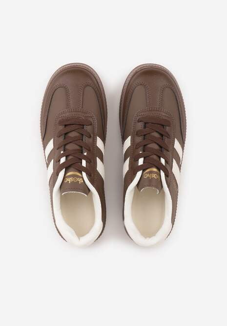 Brązowe Sneakersy Sportowe z Ozdobnymi Paskami i Przeszyciami Wenilan 6
