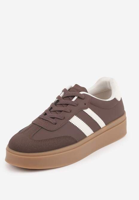 Brązowe Sneakersy VICES Typu Tenisówki na Platformie z Paskami po Bokach Zidilla 5