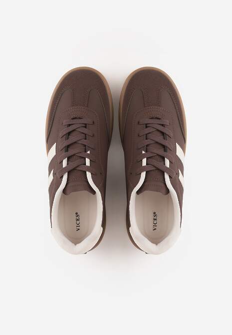 Brązowe Sneakersy VICES Typu Tenisówki na Platformie z Paskami po Bokach Zidilla 6