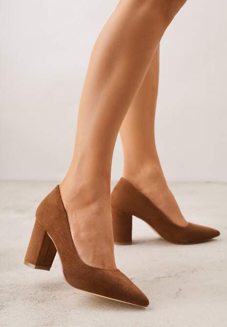 Brązowe Casualowe Czółenka na Słupku Vices z Wkładką ze Skóry Naturalnej Maidra