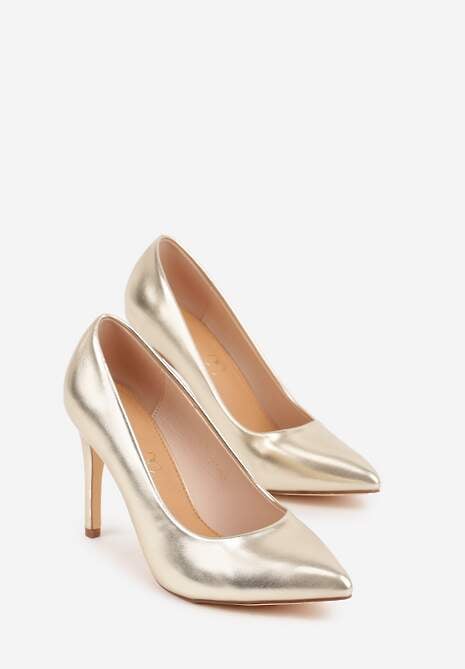 Jasnozłote Szpilki Vices w Klasycznym Stylu z Wkładką ze Skóry Naturalnej Innaris 5