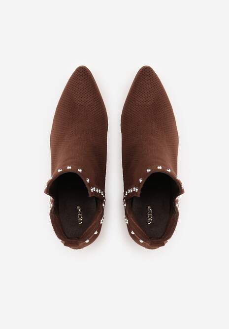 Brązowe Botki Vices na Słupku z Ażurową Cholewką Nitami i Wycięciem Borfedi 6