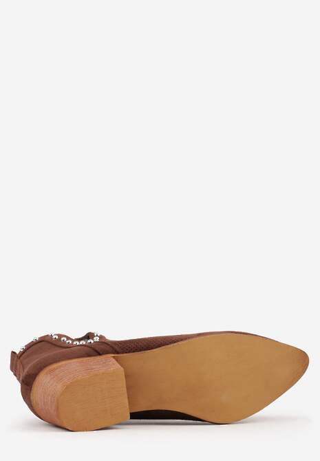 Brązowe Botki Vices na Słupku z Ażurową Cholewką Nitami i Wycięciem Borfedi 7