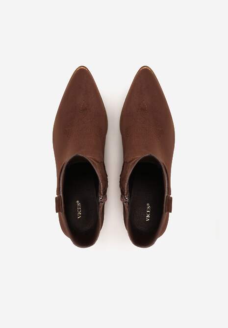 Brązowe Botki Kowbojki Vices na Słupku z Ażurową Cholewką Elfedi 6