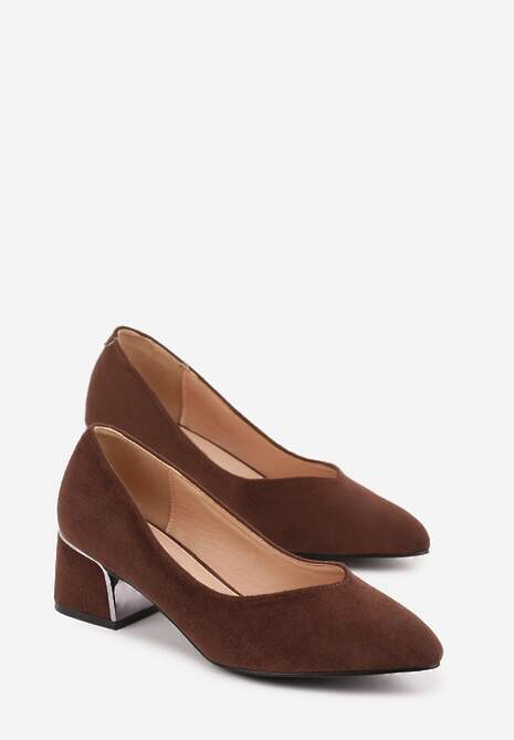 Brązowe Czółenka Vices na Słupku z Imitacji Zamszu z Wkładką ze Skóry Naturalnej z Metaliczną Ozdobą Mixin 5