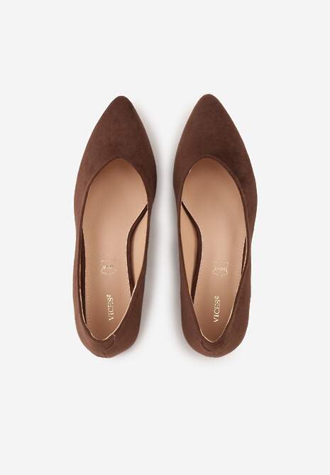 Brązowe Czółenka Vices na Słupku z Imitacji Zamszu z Wkładką ze Skóry Naturalnej z Metaliczną Ozdobą Mixin 6