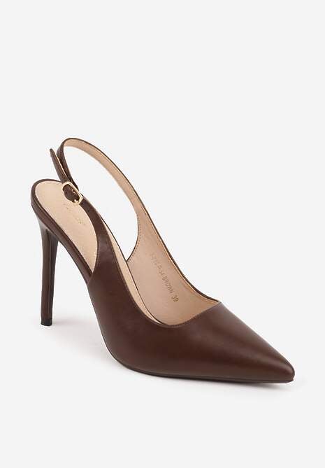 Brązowe Szpilki VICES Slingback z Wkładką ze Skóry Naturalnej  Zoretta 5