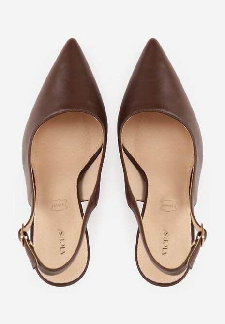 Brązowe Szpilki VICES Slingback z Wkładką ze Skóry Naturalnej  Zoretta 6