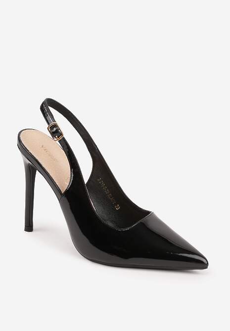 Czarne Szpilki Slingback VICES z Lakierowanym Połyskiem i Skórzaną Wkładką Marinja 5