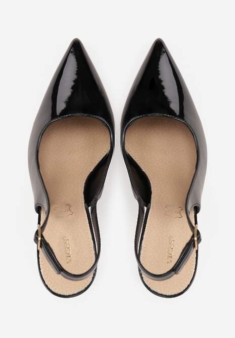 Czarne Szpilki Slingback VICES z Lakierowanym Połyskiem i Skórzaną Wkładką Marinja 6