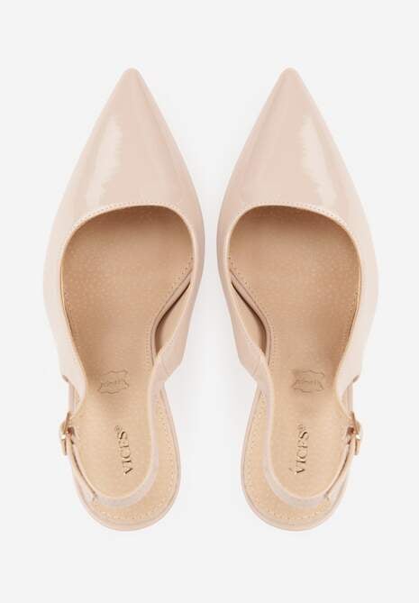 Beżowe Szpilki Slingback VICES z Lakierowanym Połyskiem i Skórzaną Wkładką Marinja 6