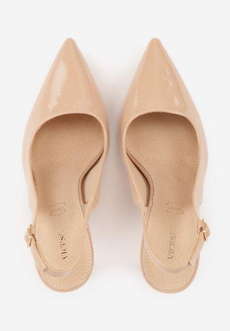 Ciemnobeżowe Szpilki Slingback VICES z Lakierowanym Połyskiem i Skórzaną Wkładką Marinja 6