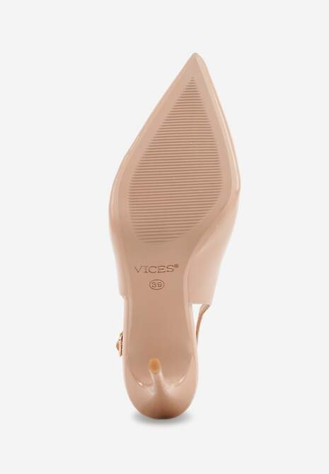Ciemnobeżowe Szpilki Slingback VICES z Lakierowanym Połyskiem i Skórzaną Wkładką Marinja 7