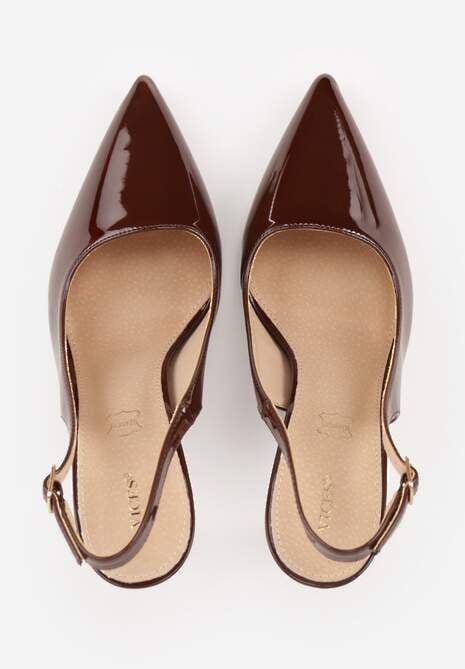 Brązowe Szpilki Slingback VICES z Lakierowanym Połyskiem i Skórzaną Wkładką Marinja 6