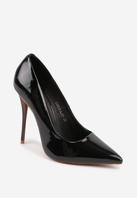 Czarne Lakierowane Szpilki VICES na Ozdobnym Obcasie Zafriah 5