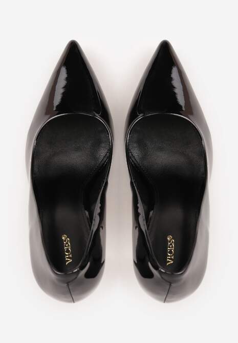 Czarne Lakierowane Szpilki VICES na Ozdobnym Obcasie Zafriah 6