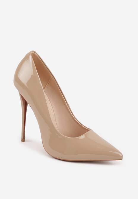 Ciemnobeżowe Lakierowane Szpilki VICES na Ozdobnym Obcasie Zafriah 5