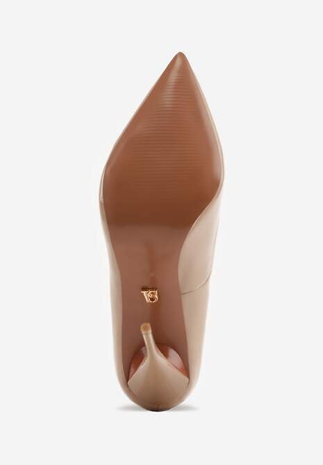 Ciemnobeżowe Lakierowane Szpilki VICES na Ozdobnym Obcasie Zafriah 7