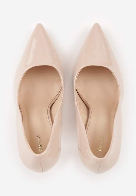 Beżowe Lakierowane Szpilki VICES na Ozdobnym Obcasie Zafriah 6