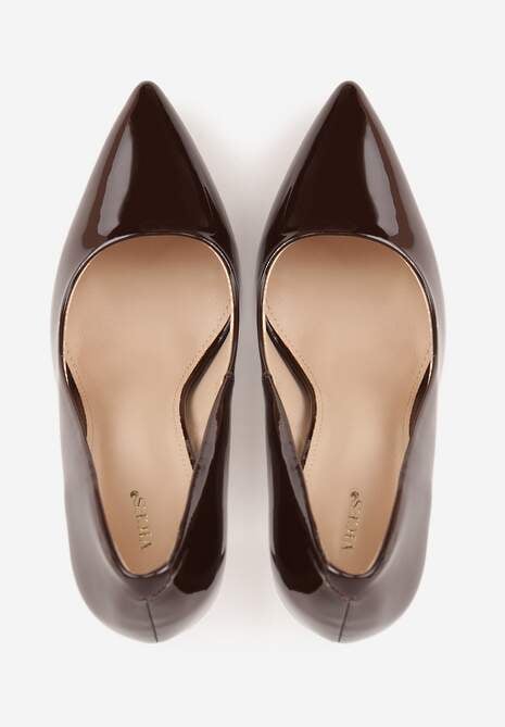 Brązowe Lakierowane Szpilki VICES na Ozdobnym Obcasie Zafriah 6