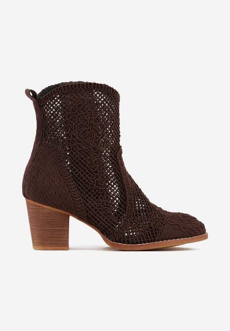 Brązowe Ażurowe Botki Kowbojki VICES na Stożkowym Obcasie Natesela 4