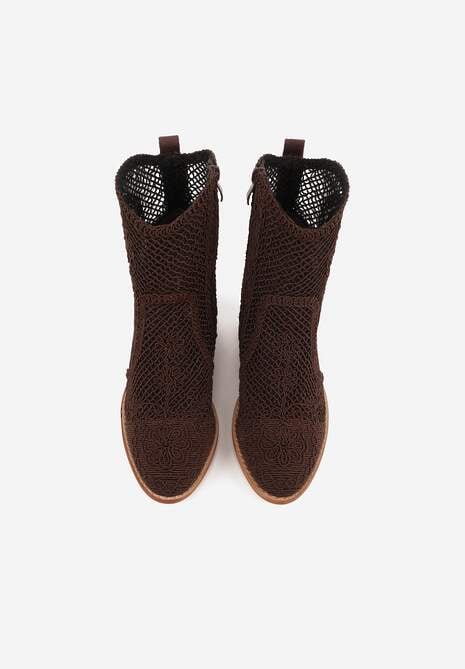 Brązowe Ażurowe Botki Kowbojki VICES na Stożkowym Obcasie Natesela 6