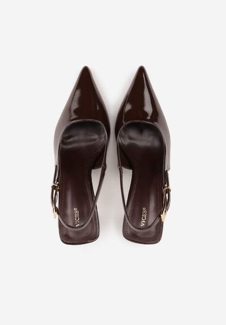 Brązowe Sandały Lakierowane na Szpilce Vices Typu Slingback Tilazea 6
