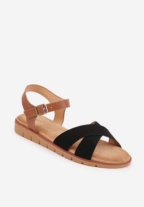 Czarne Płaskie Sandały VICES z Cholewką ze Skrzyżowanymi Paskami Emelika 5