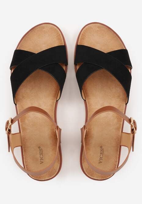 Czarne Płaskie Sandały VICES z Cholewką ze Skrzyżowanymi Paskami Emelika 6