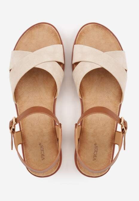 Beżowe Płaskie Sandały VICES z Cholewką ze Skrzyżowanymi Paskami Emelika 6