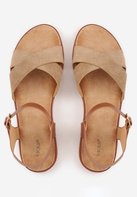 Ciemnobeżowe Płaskie Sandały VICES z Cholewką ze Skrzyżowanymi Paskami Emelika 6