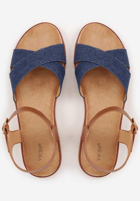 Niebieskie Płaskie Sandały VICES z Cholewką ze Skrzyżowanymi Paskami Emelika 6